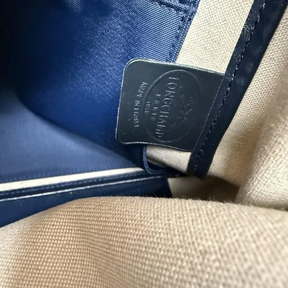 Longchamp Le Pliage Striped Denim Nautical Tote Bag Approx. 13
